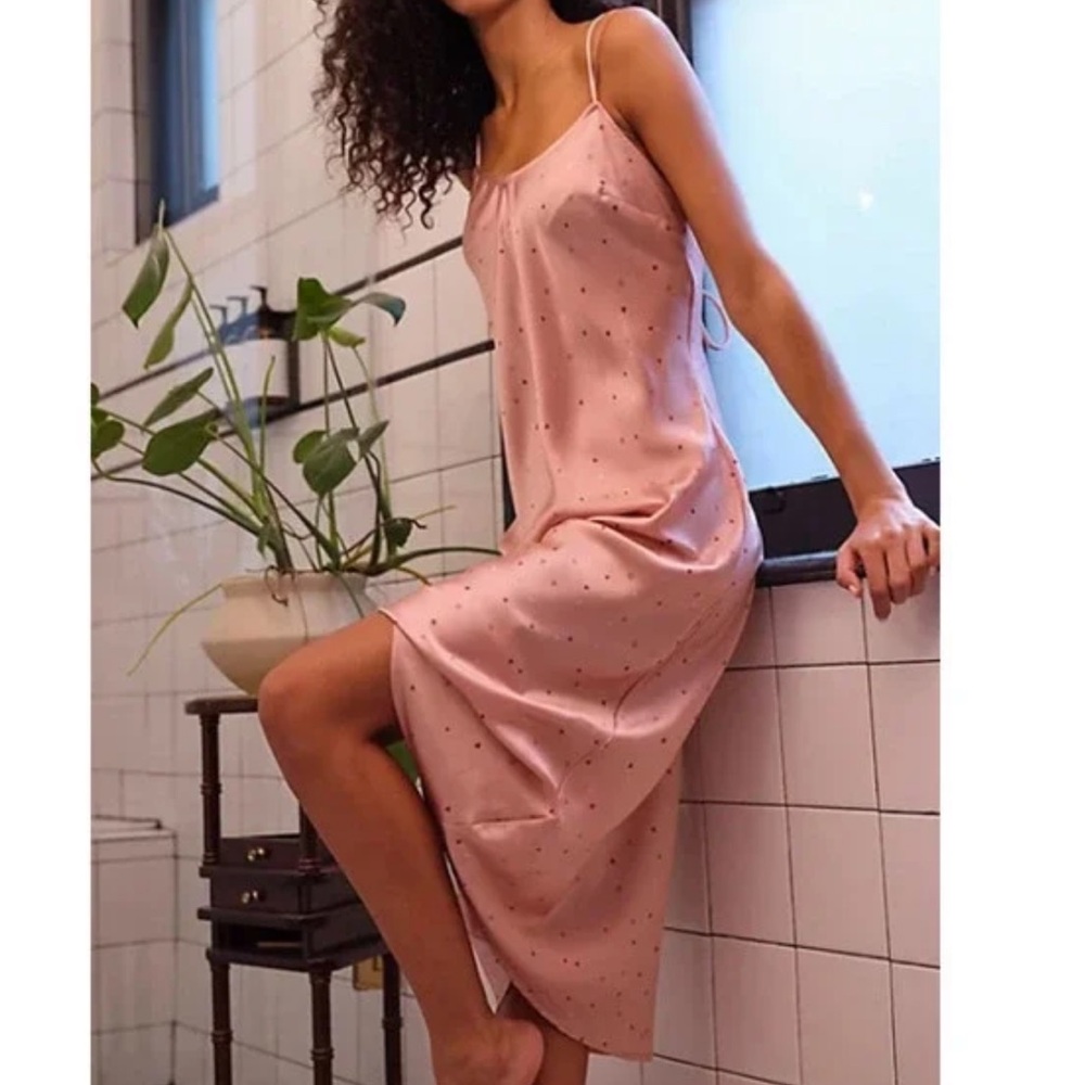 Free People Easy To Love Rose Heart Print Satin Slip Dress